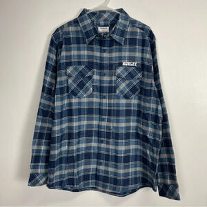 NEW Hurley Shirt Mens Size Large Blue Plaid Button Down Long Sleeve NWOT